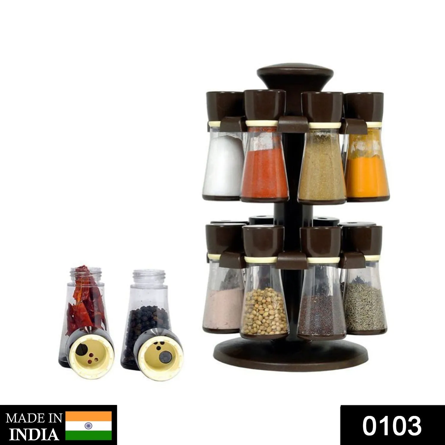 0103 Revolving Plastic Spice Rack Masala Organiser (16 Pcs)