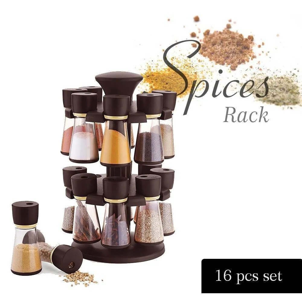 0103 Revolving Plastic Spice Rack Masala Organiser (16 Pcs)