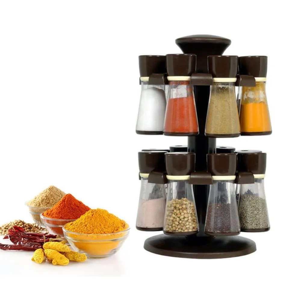 0103 Revolving Plastic Spice Rack Masala Organiser (16 Pcs)