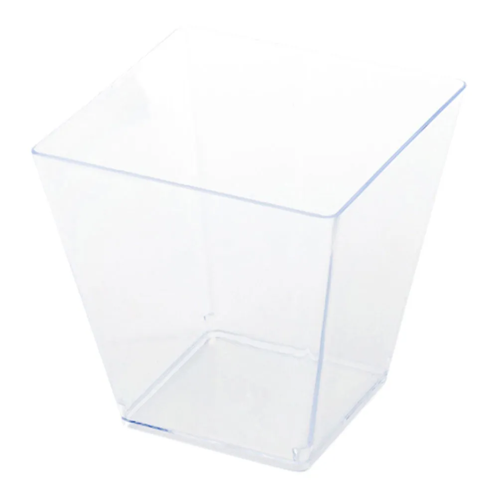 100 8 oz Square Clear Plastic Large Kova Cups and 100 Silver Plastic 4" Mini Forks