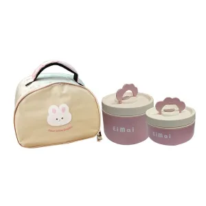 2 pcs Cream and pink Tiffin Set Stainless Steel Lunch Box with Cover for Kids and Adults