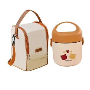 2 ted Single  Layered Stainless Steel Lunch Box with matching Insulated Cover for Kids and Adults