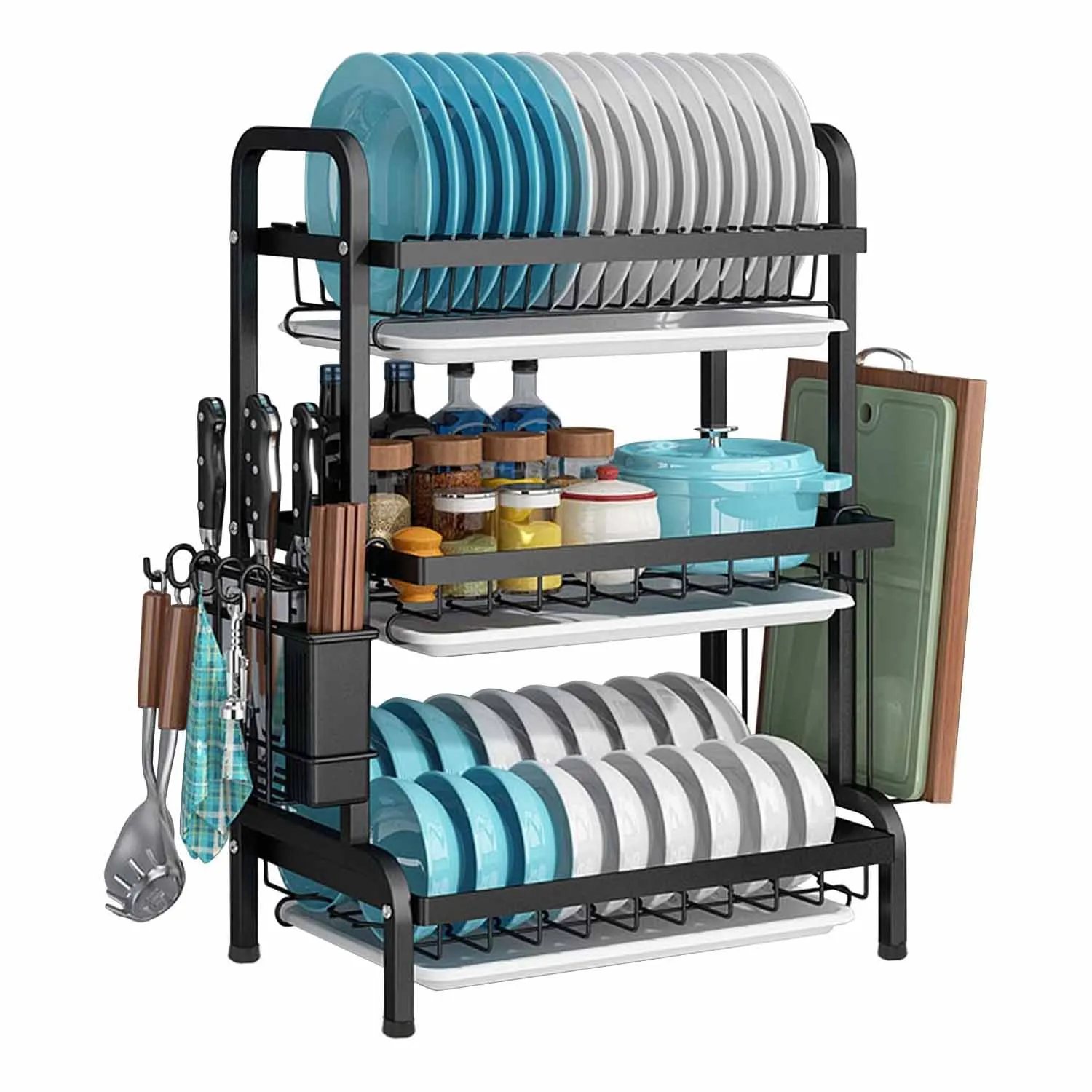 3 Tier Stainless Steel Dish Drying Rack with Drain Trays