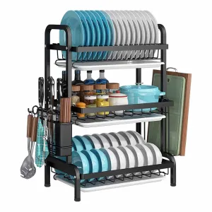 3 Tier Stainless Steel Dish Drying Rack with Drain Trays