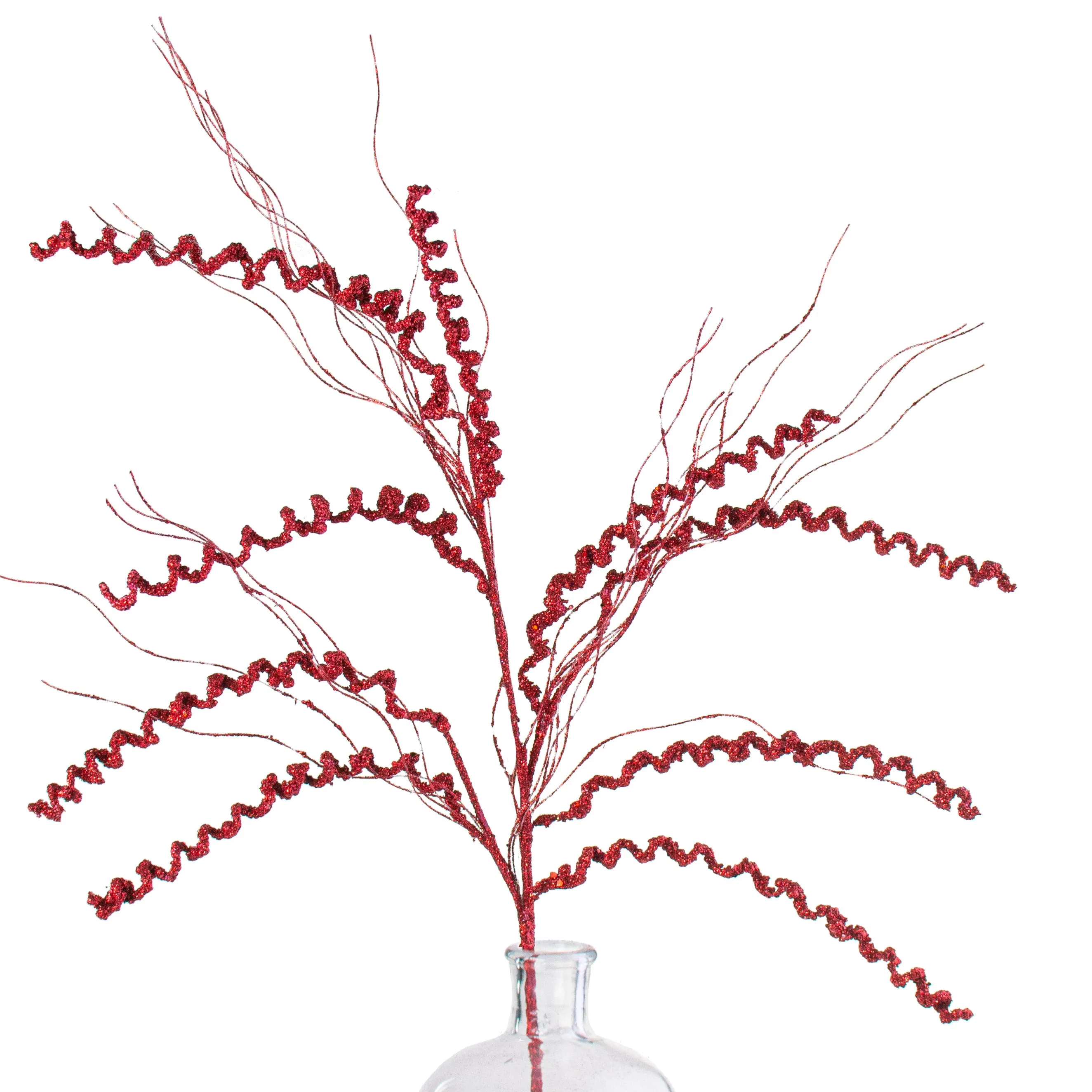 34" Glitter Spiral Grass Spray: Red