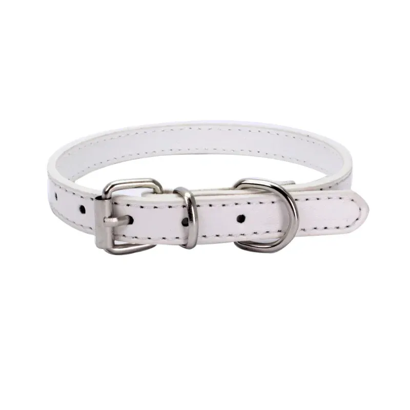 Adjustable Leather Dog and Cat Collar with Alloy Buckle