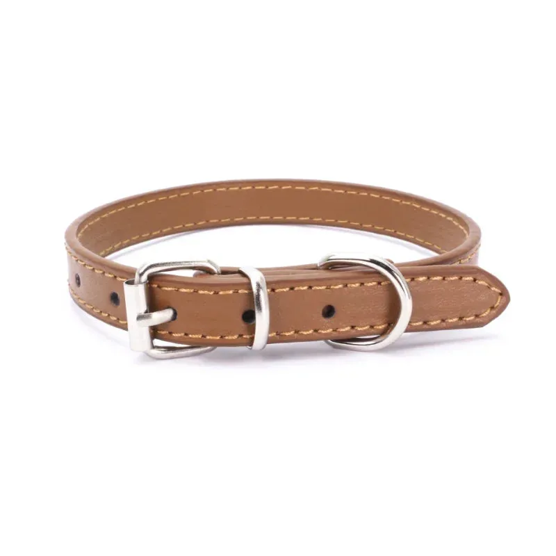 Adjustable Leather Dog and Cat Collar with Alloy Buckle