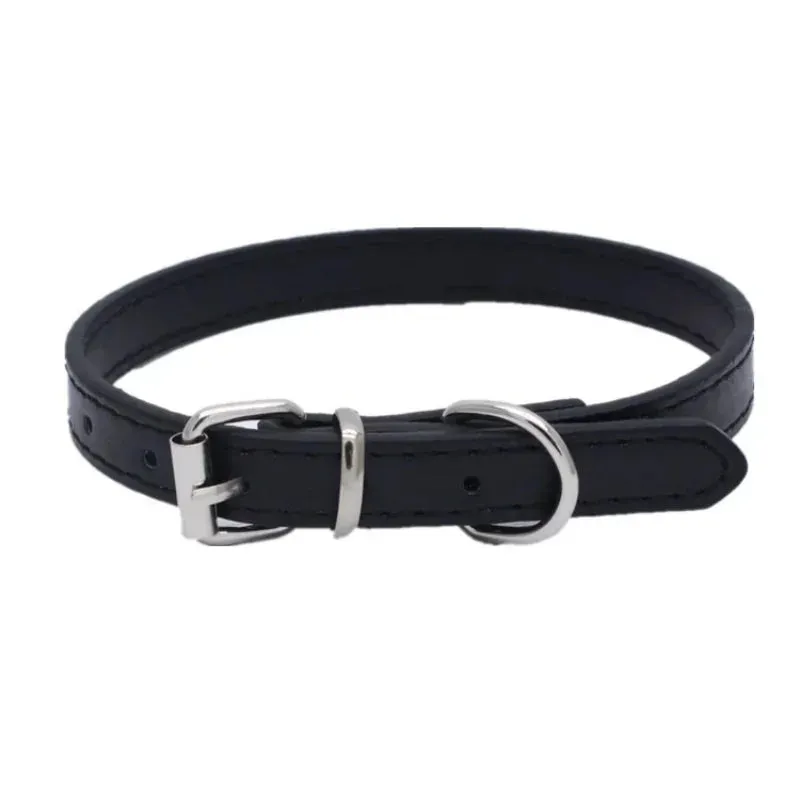 Adjustable Leather Dog and Cat Collar with Alloy Buckle