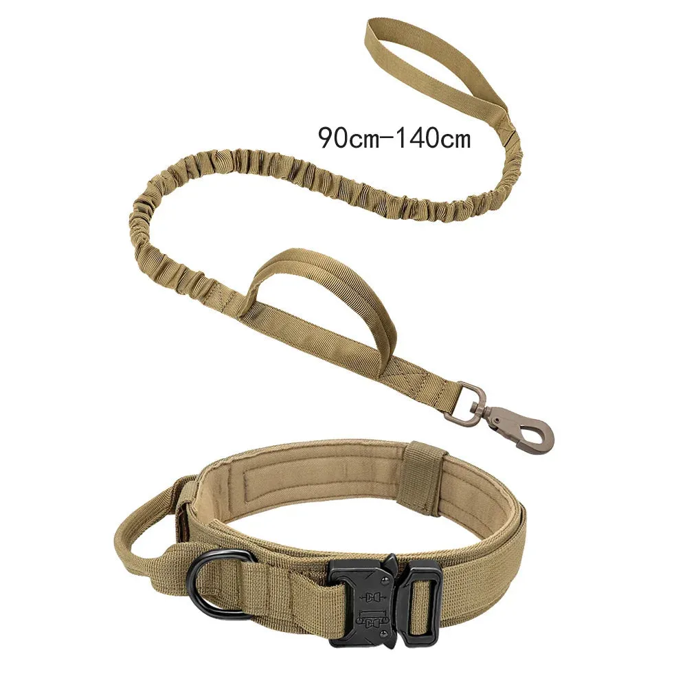 Adjustable Tactical Dog Collar with Matching Leash Set - Durable Nylon for Training and Walking