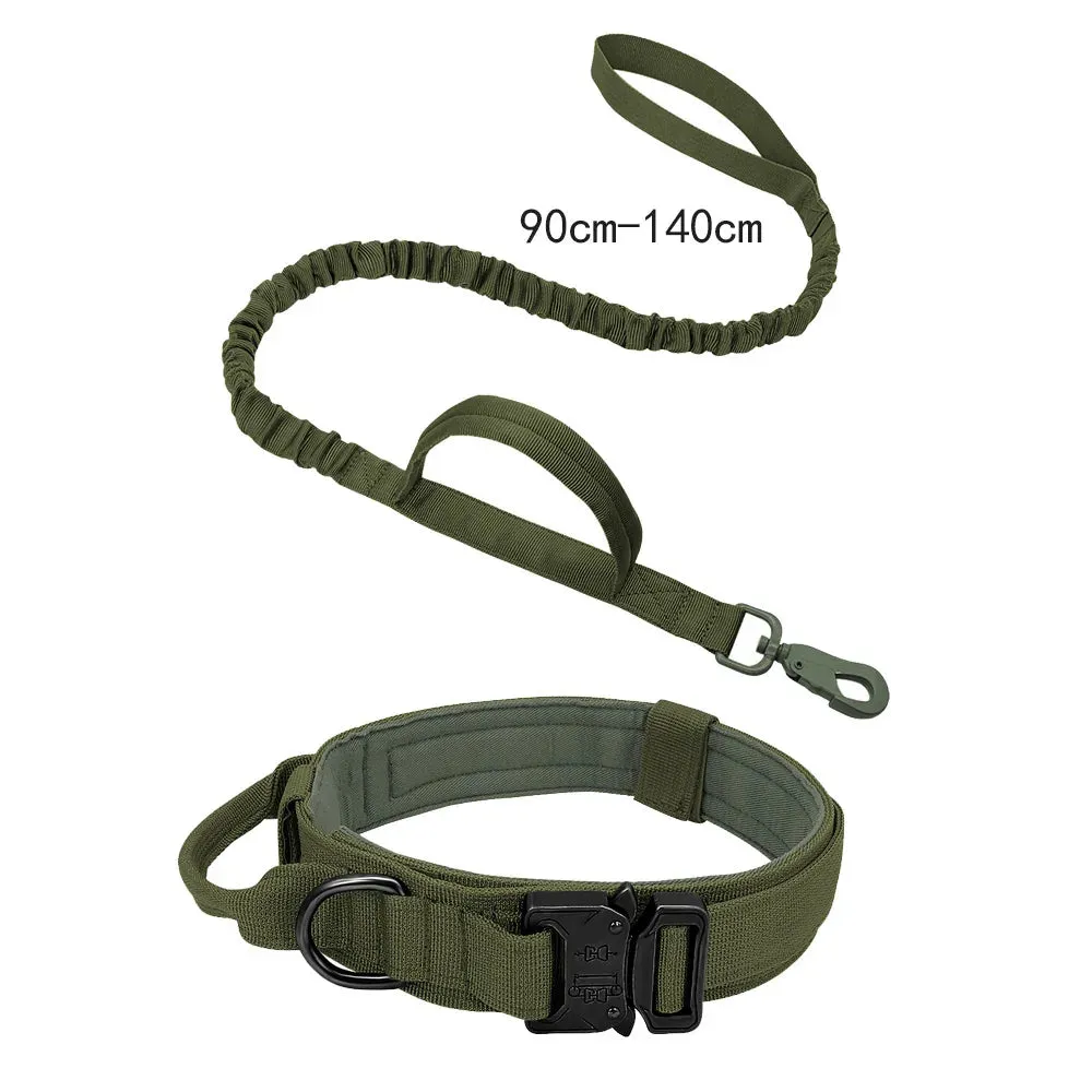 Adjustable Tactical Dog Collar with Matching Leash Set - Durable Nylon for Training and Walking