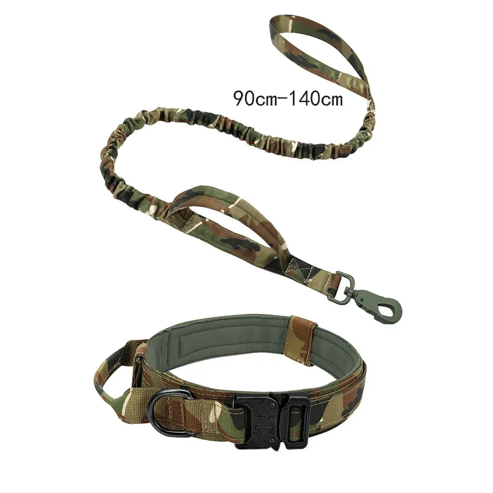 Adjustable Tactical Dog Collar with Matching Leash Set - Durable Nylon for Training and Walking