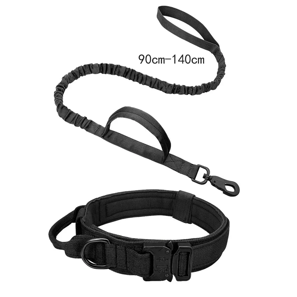 Adjustable Tactical Dog Collar with Matching Leash Set - Durable Nylon for Training and Walking