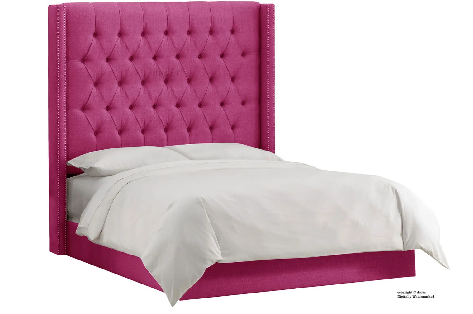 Balmoral Linen Upholstered Winged Bed - Fuchsia