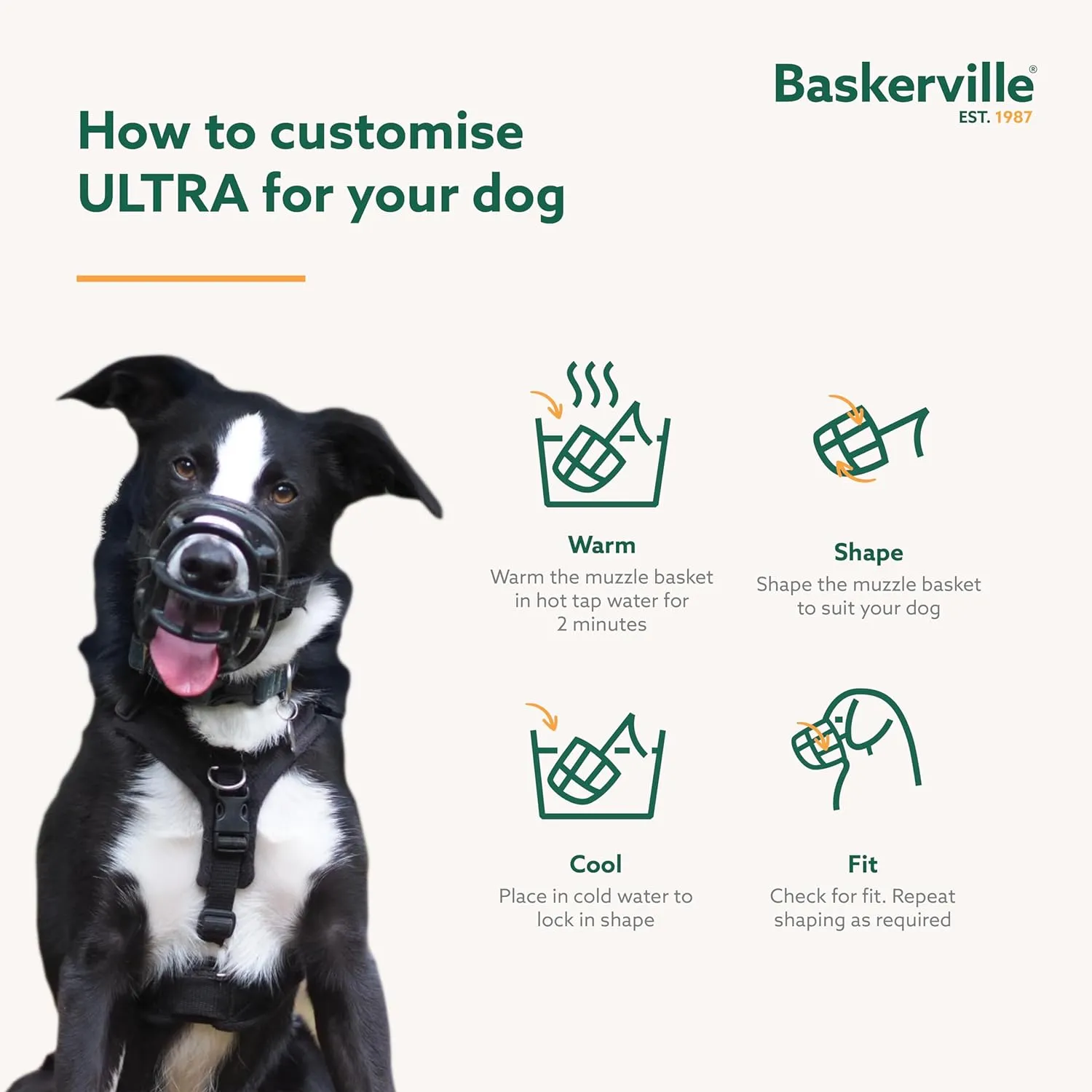 BASKERVILLE ULTRA MUZZLE - Patented Humane Design, Breathable, Dog Can Pant and Drink, Adjustable, Padded, Dog Training Muzzle for Large Dogs, Prevents Biting, Wildlife Scavenging (Size 5, Black)