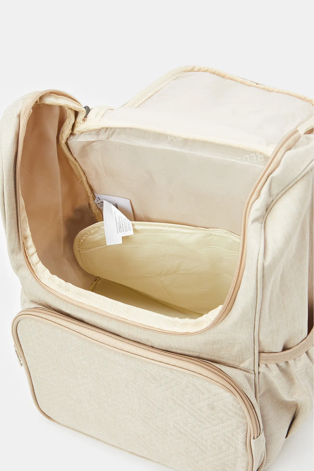 Beige Embellished Diaper Backpack (2 Piece)