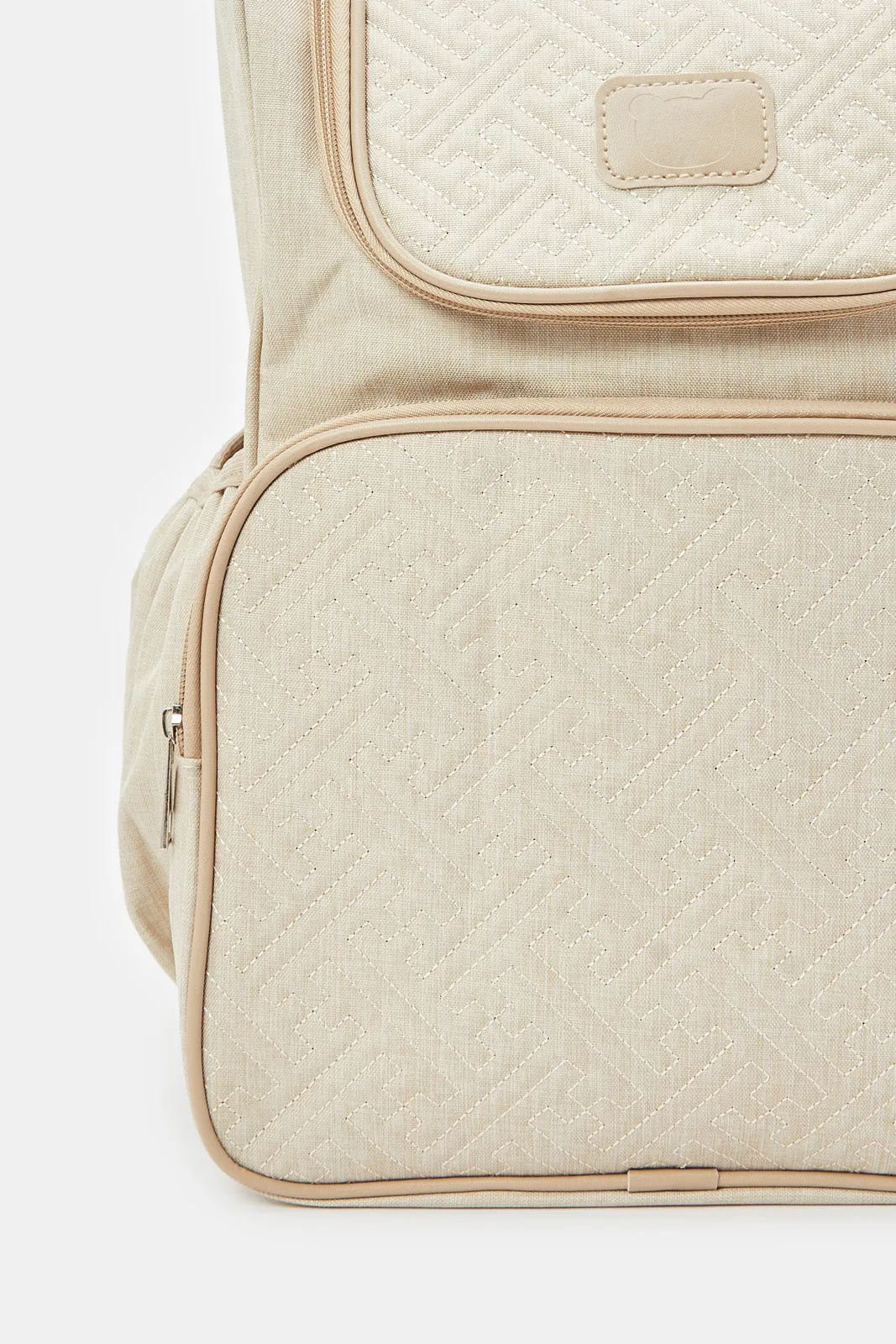 Beige Embellished Diaper Backpack (2 Piece)