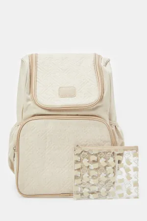 Beige Embellished Diaper Backpack (2 Piece)