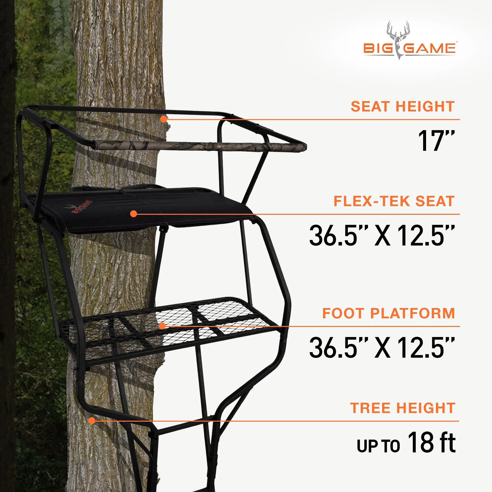 Big Game Guardian XLT 18 Foot 2 Person Deer Hunting Ladder Climbing Tree Stand