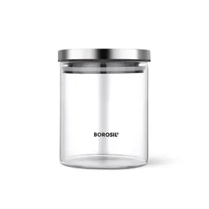 Borosil Classic Glass Jar, Air-Tight Storage Container For Kitchen, Glass Jar For Storing Spices, 600 ml, Clear