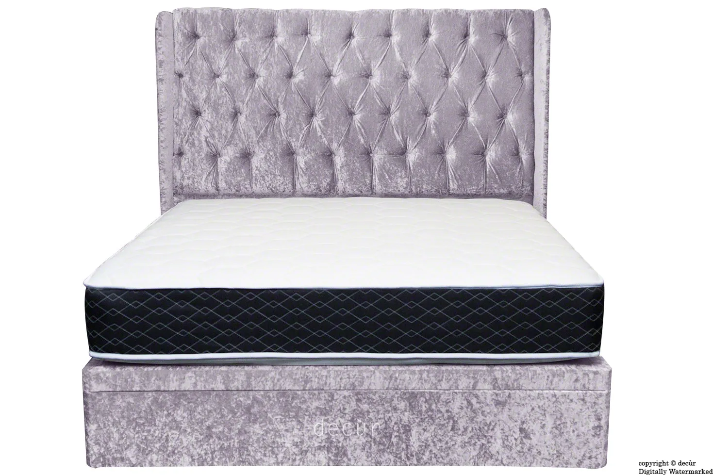 Elizabeth Winged Buttoned Crushed Velvet Bed - Fondant