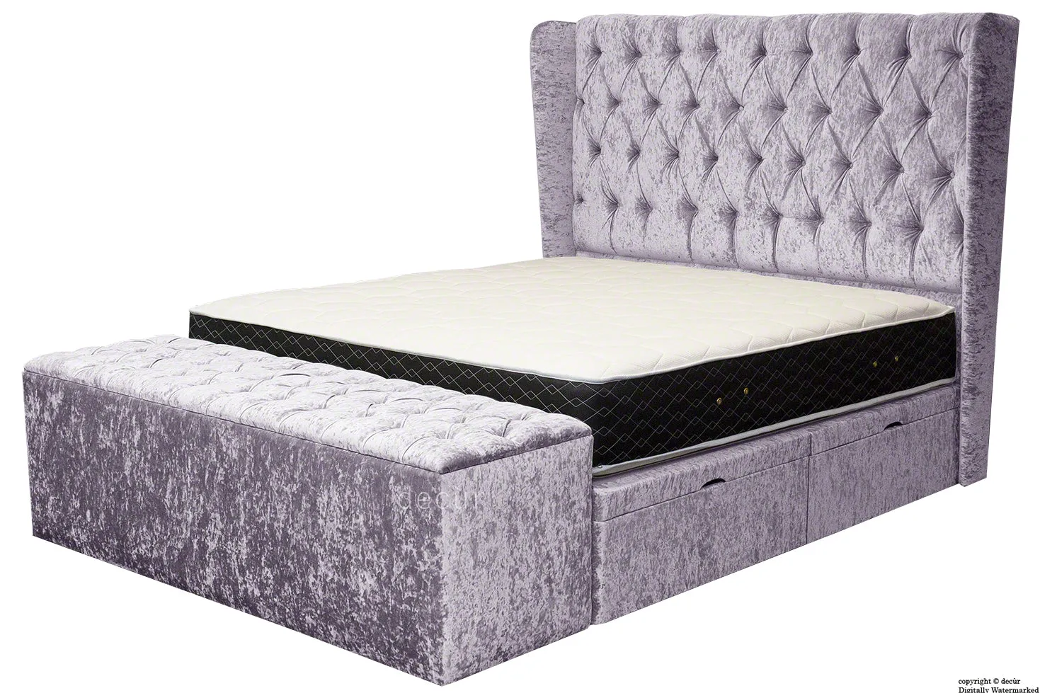 Elizabeth Winged Buttoned Crushed Velvet Bed - Fondant