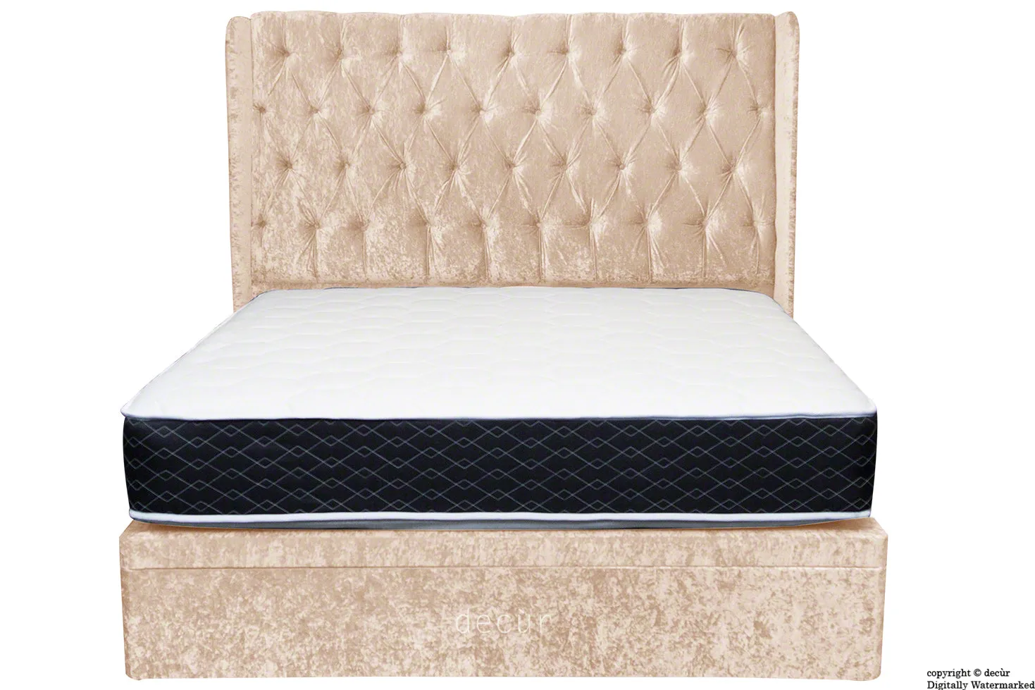 Elizabeth Winged Buttoned Crushed Velvet Bed - Vanilla