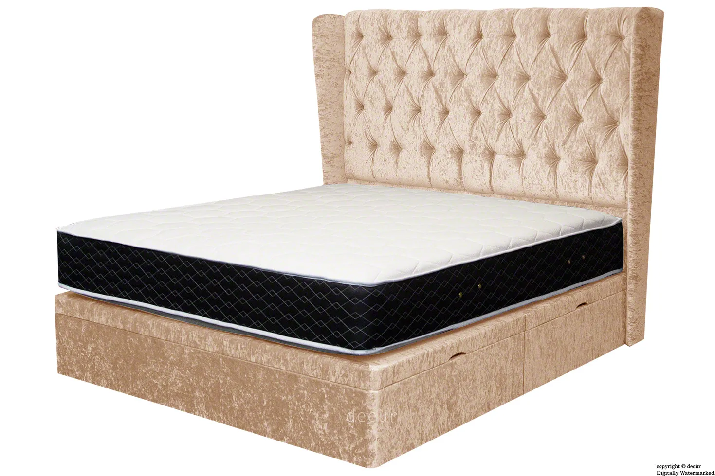 Elizabeth Winged Buttoned Crushed Velvet Bed - Vanilla