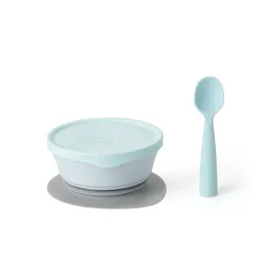 First Bite Suction Bowl With Spoon Feeding Set Aqua/Aqua