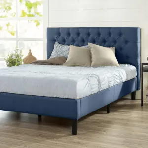 FORESTER FURNITURE Solid Sheesham Wood Queen Size Bed Cot Bed Furniture Upholstered Double Bed for Bedroom Living Room Home - Blue