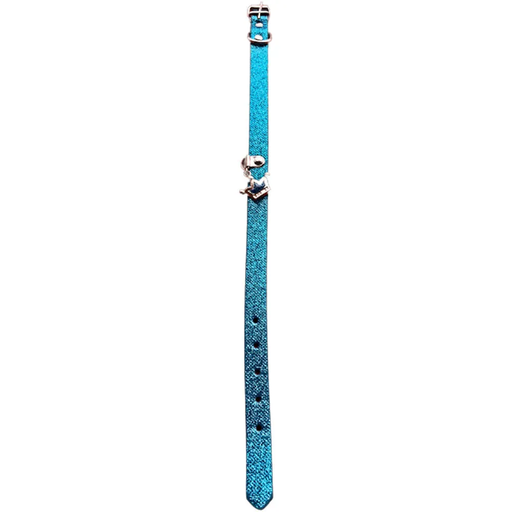 Glitter Dog Collar With Crown Blue - Adjustable Sparkly Durable Pet Accessory