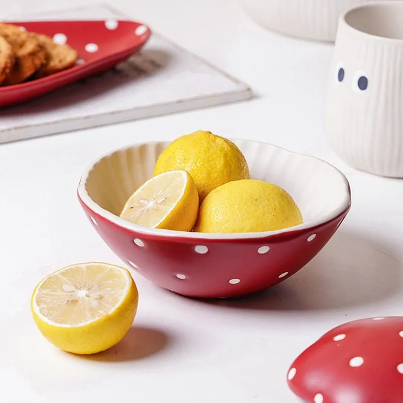 Hand-Painted Red Mushroom Ceramic Tableware Set