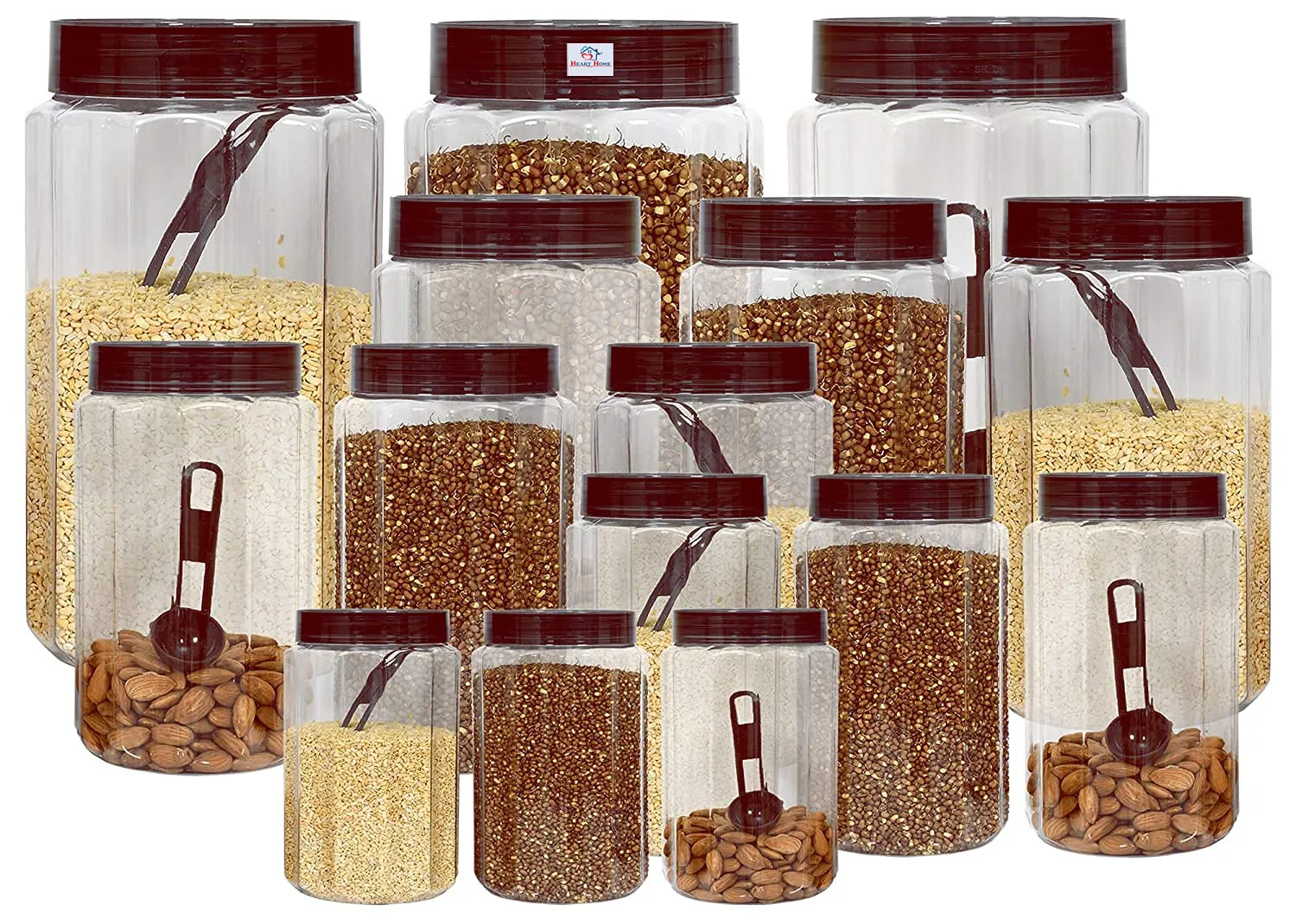 Heart Home Plastic Containers, Set of 18 (Brown)