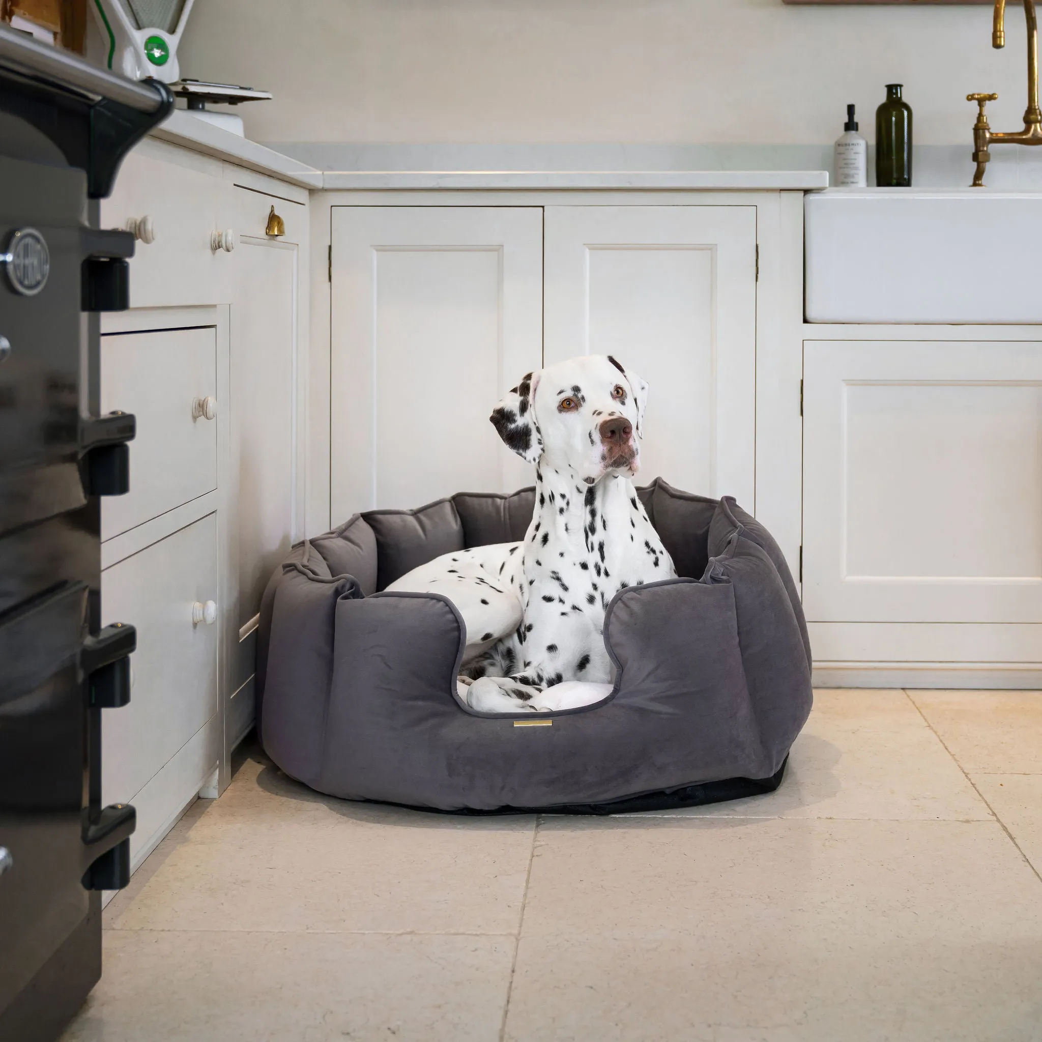 High Wall Bed With Removable Covers in Silt Velvet by Lords & Labradors