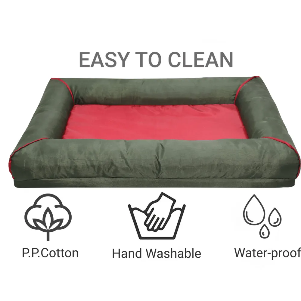 Hiputee Canvas Waterproof Portable Washable Bed for Dogs and Cats (Green Red)