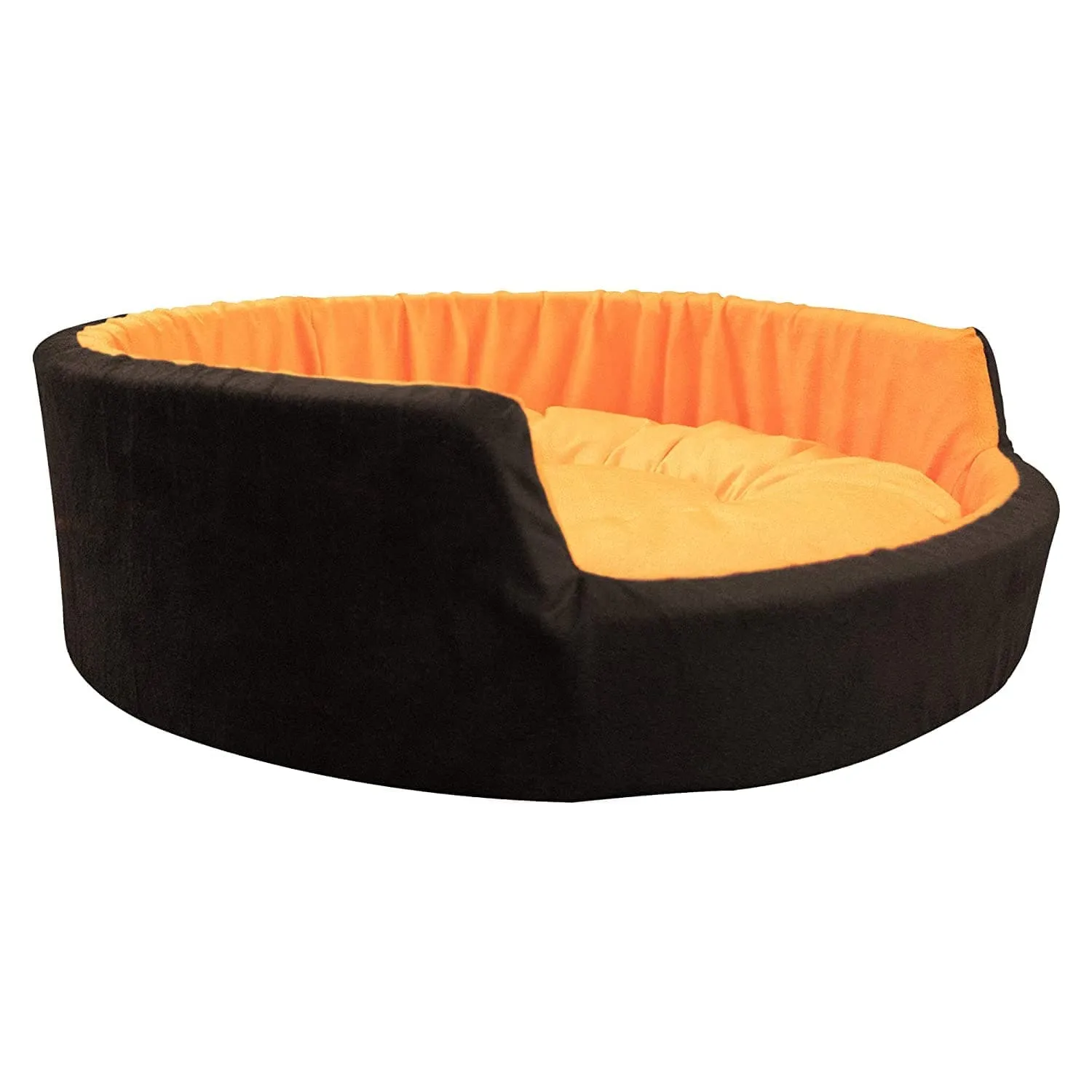 Hiputee Luxurious Round Velvet Bed for Dogs and Cats (Orange & Black)