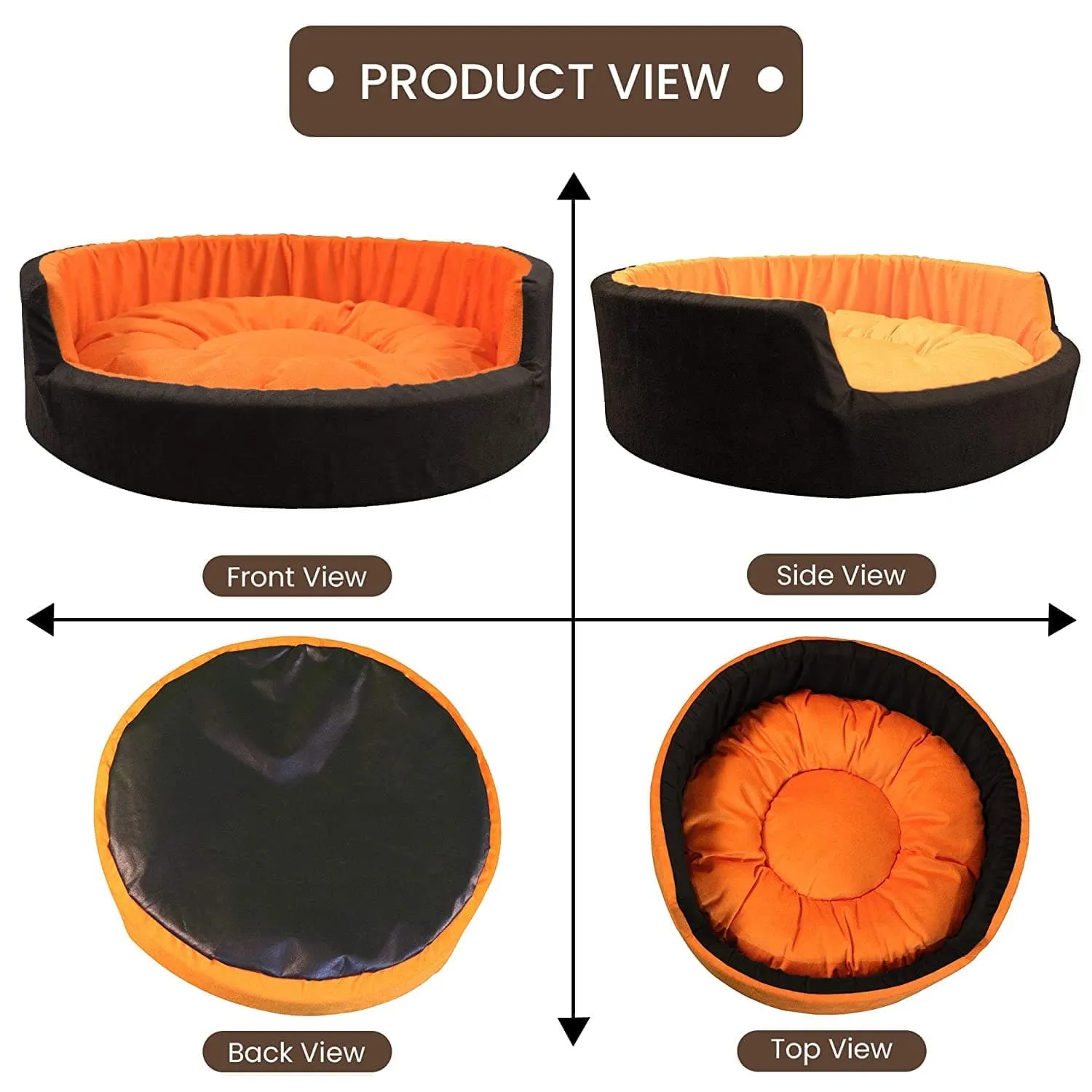 Hiputee Luxurious Round Velvet Bed for Dogs and Cats (Orange & Black)