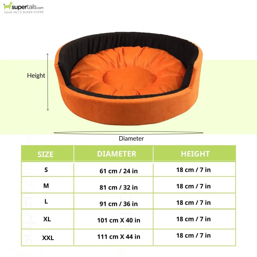 Hiputee Luxurious Round Velvet Bed for Dogs and Cats (Orange & Black)