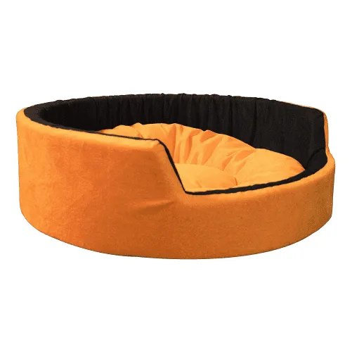 Hiputee Luxurious Round Velvet Bed for Dogs and Cats (Orange & Black)