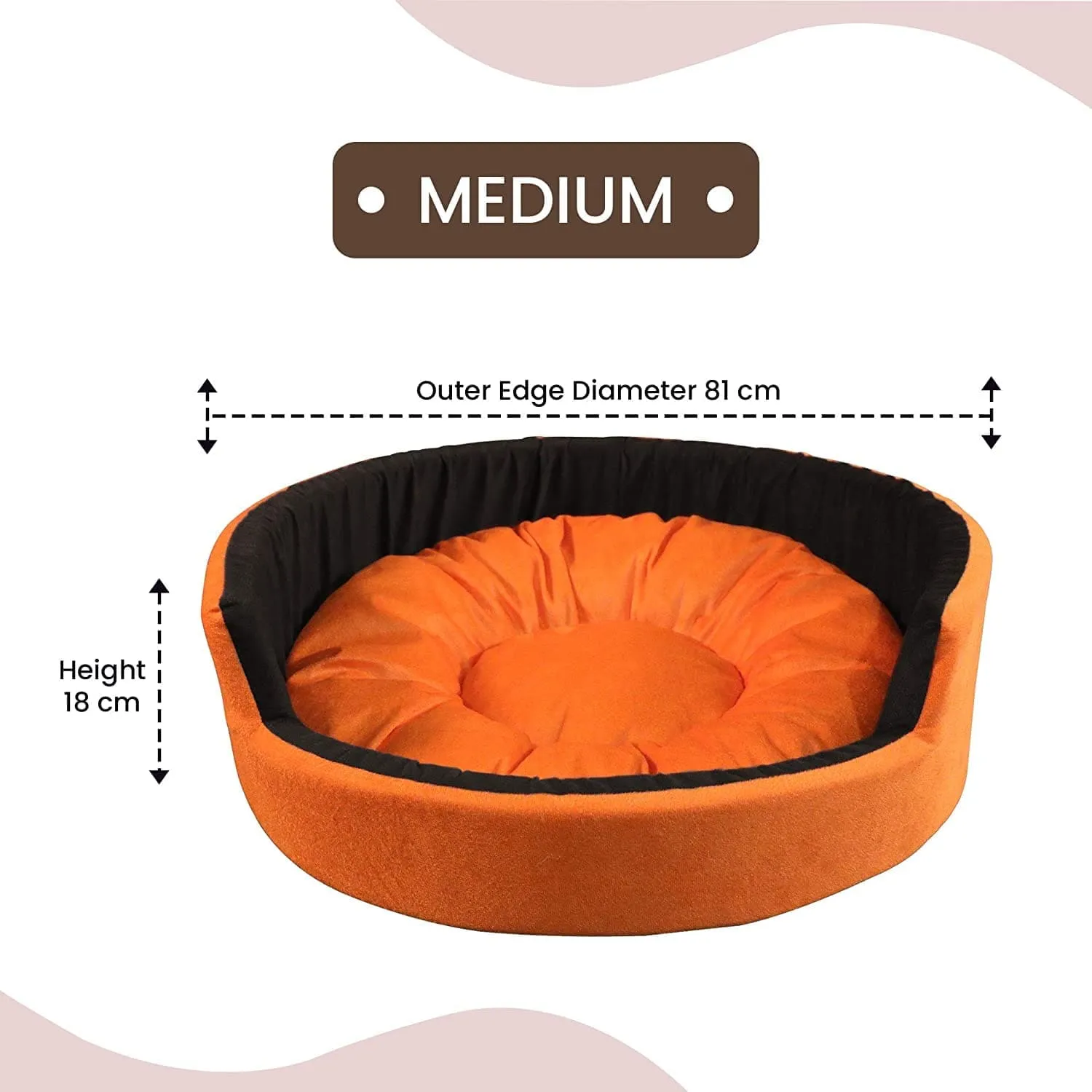 Hiputee Luxurious Round Velvet Bed for Dogs and Cats (Orange & Black)