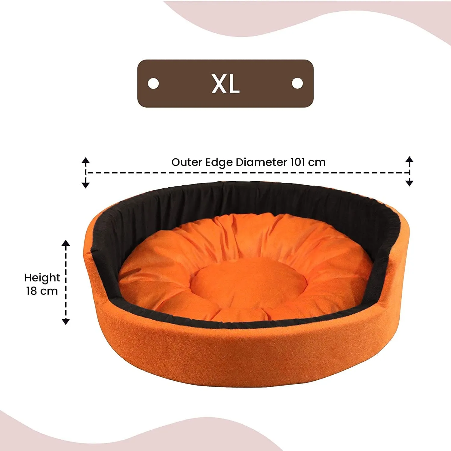 Hiputee Luxurious Round Velvet Bed for Dogs and Cats (Orange & Black)