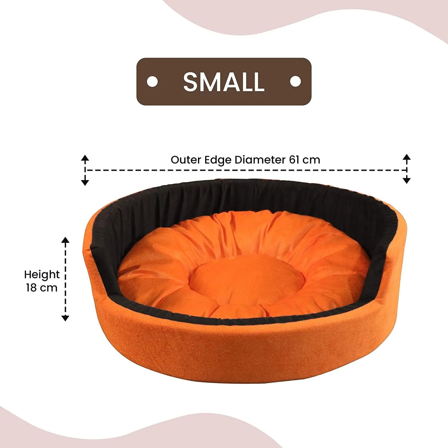 Hiputee Luxurious Round Velvet Bed for Dogs and Cats (Orange & Black)