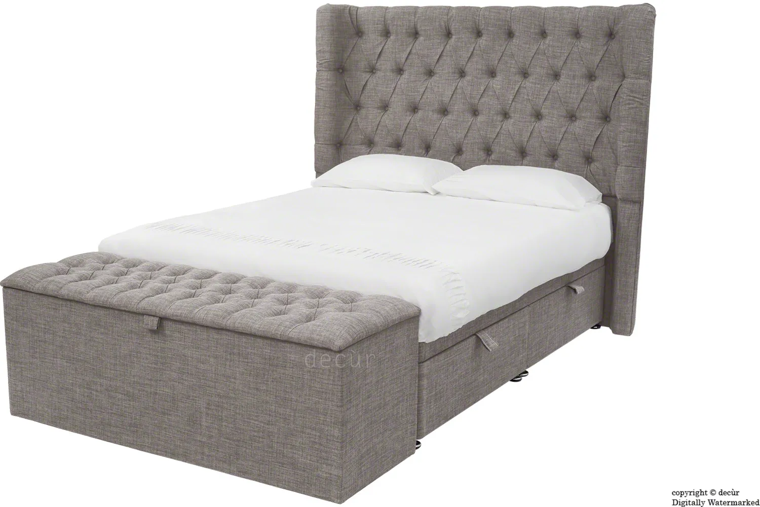 Hollyrood Linen Upholstered Winged Ottoman Bed - Slate