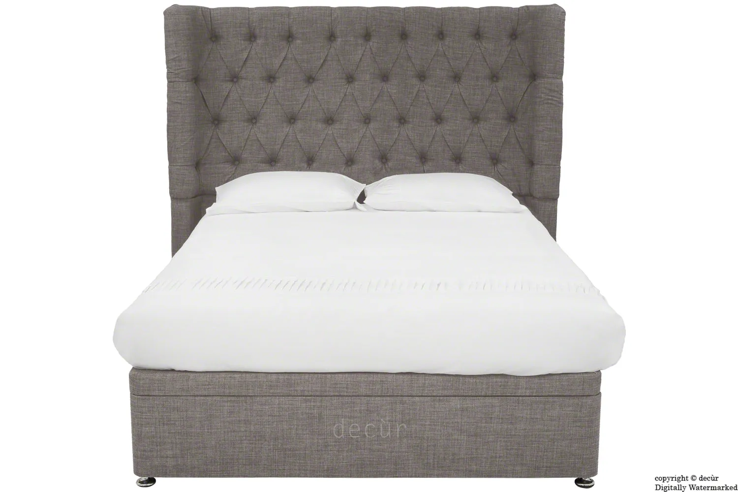 Hollyrood Linen Upholstered Winged Ottoman Bed - Slate