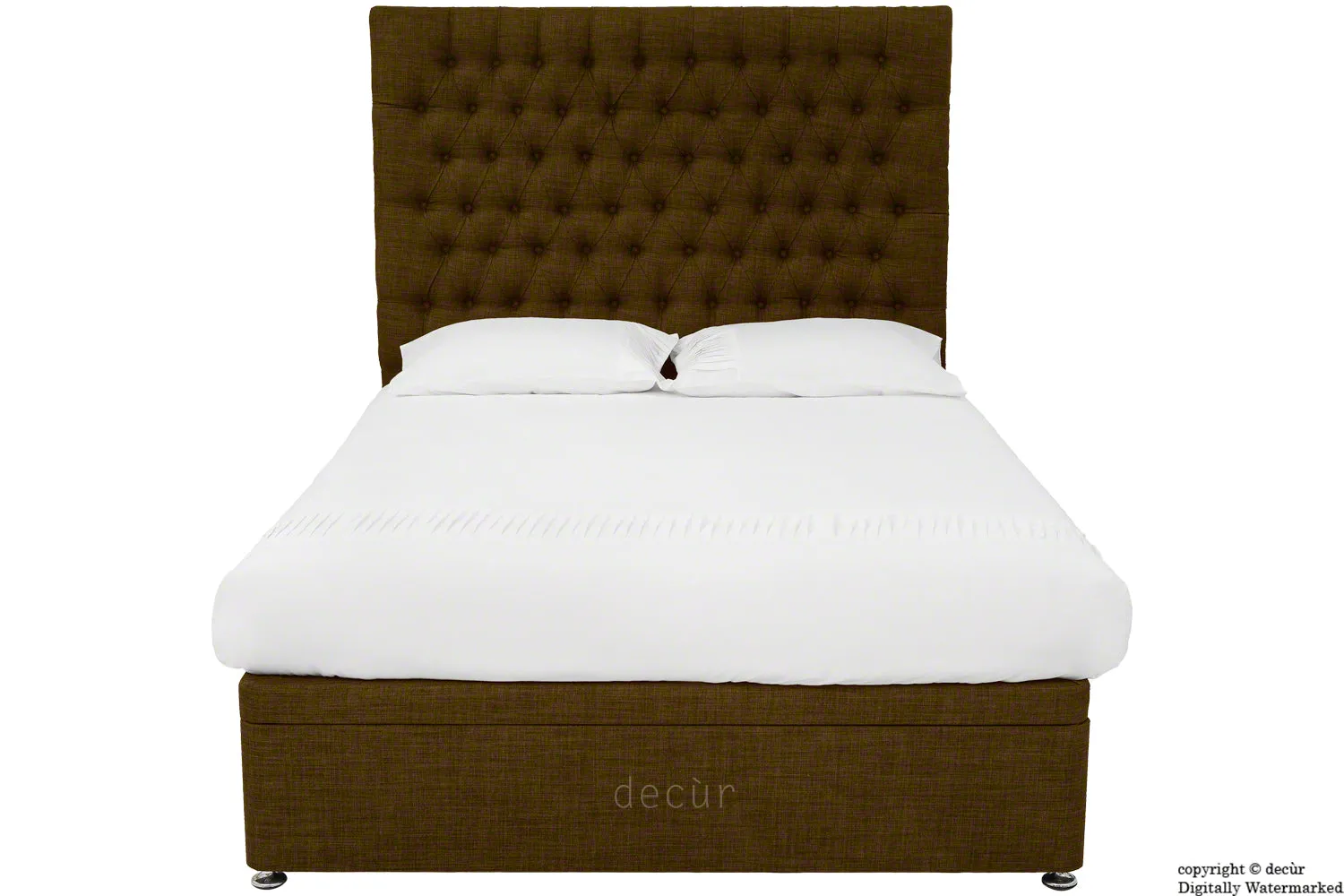 Kensington Linen Upholstered Ottoman Bed - Brown