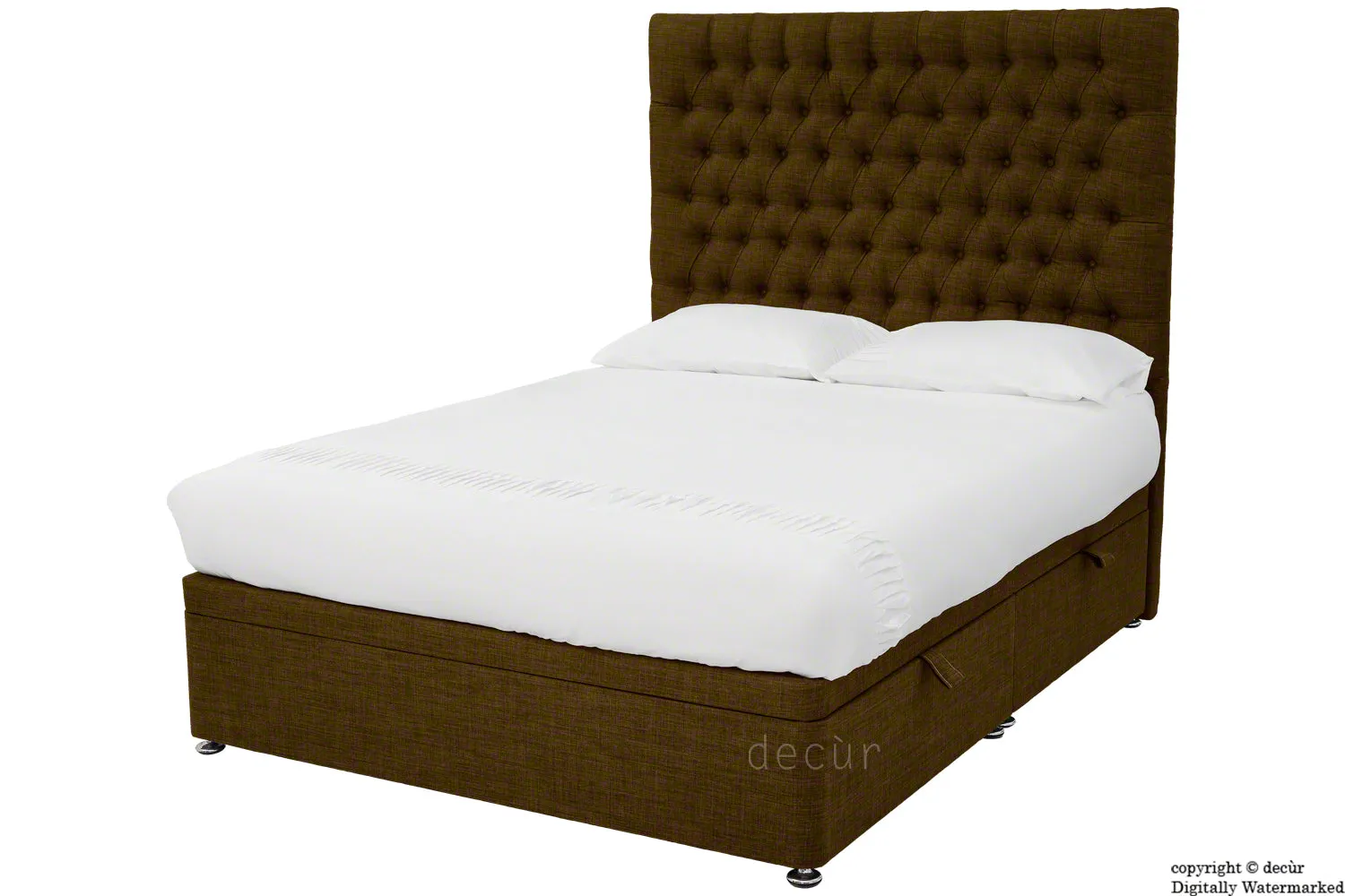 Kensington Linen Upholstered Ottoman Bed - Brown