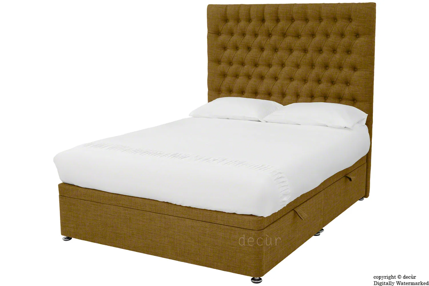 Kensington Linen Upholstered Ottoman Bed - Coffee