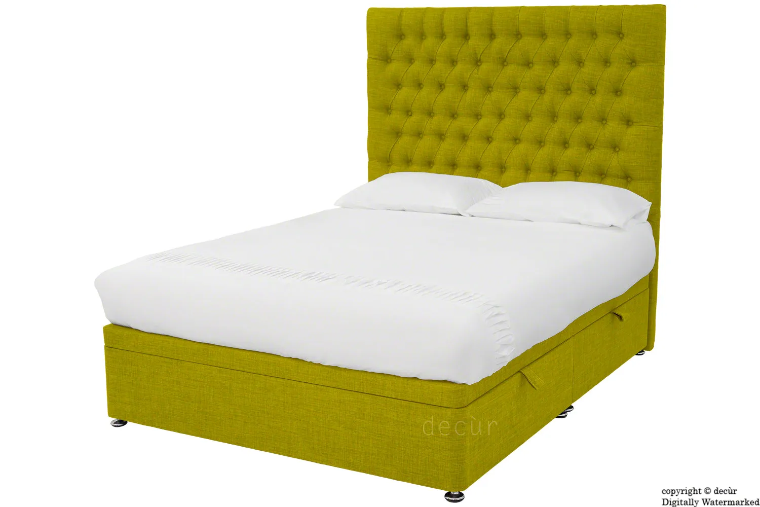 Kensington Linen Upholstered Ottoman Bed - Olive