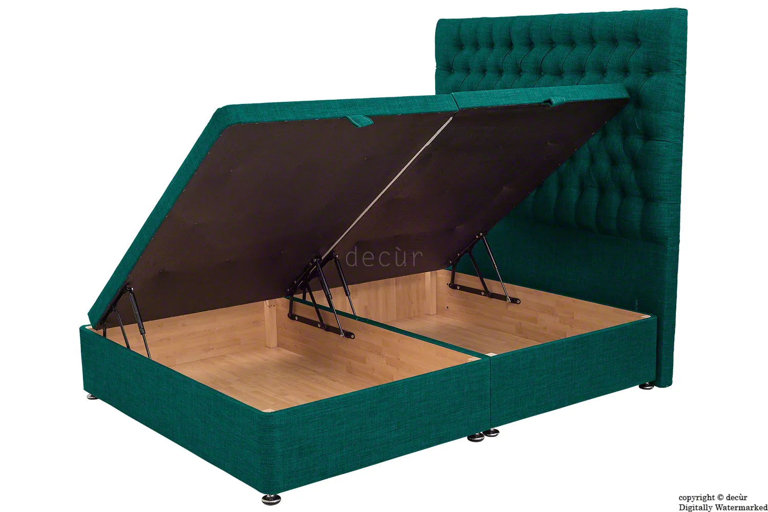 Kensington Linen Upholstered Ottoman Bed - Teal