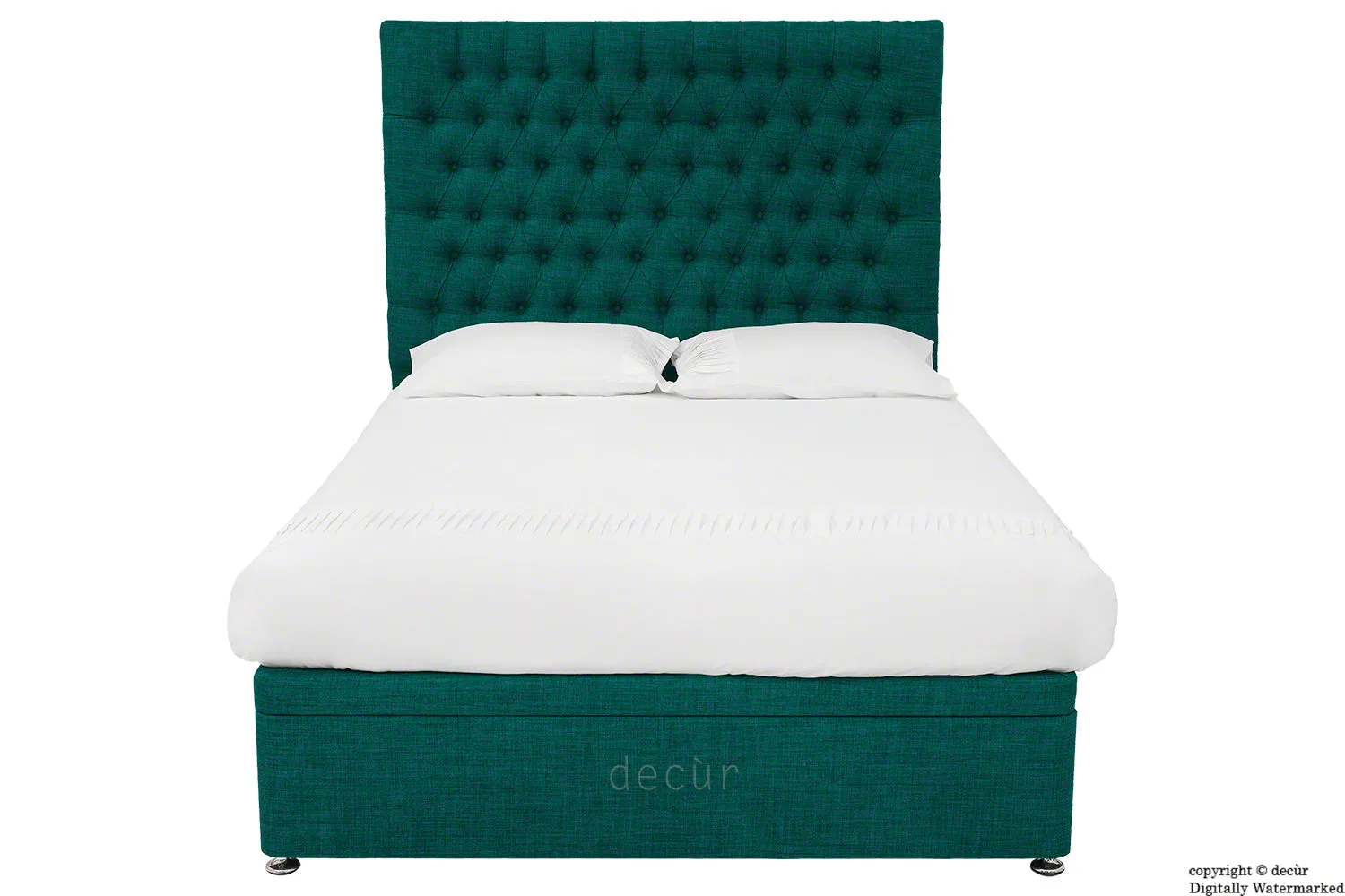 Kensington Linen Upholstered Ottoman Bed - Teal