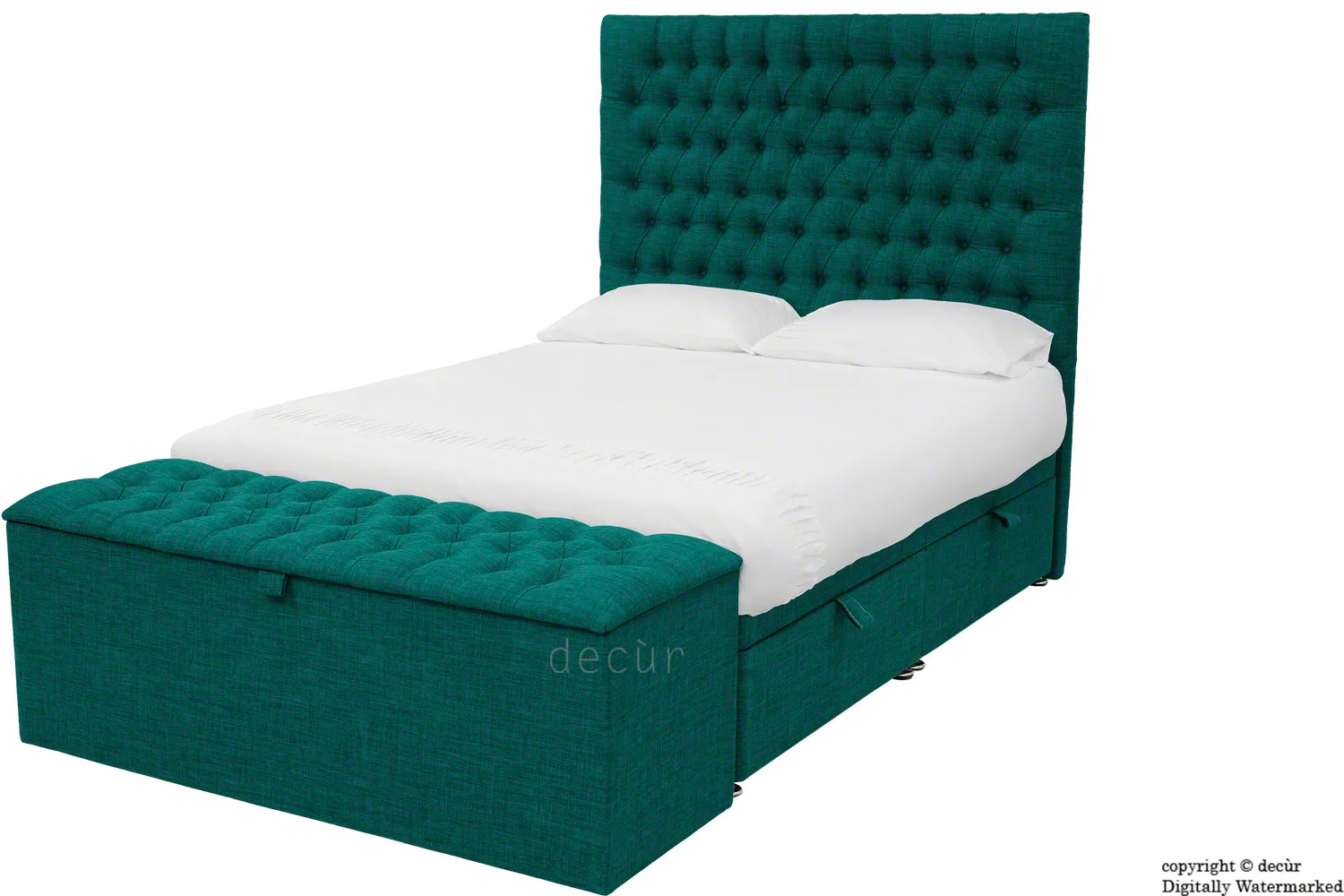 Kensington Linen Upholstered Ottoman Bed - Teal